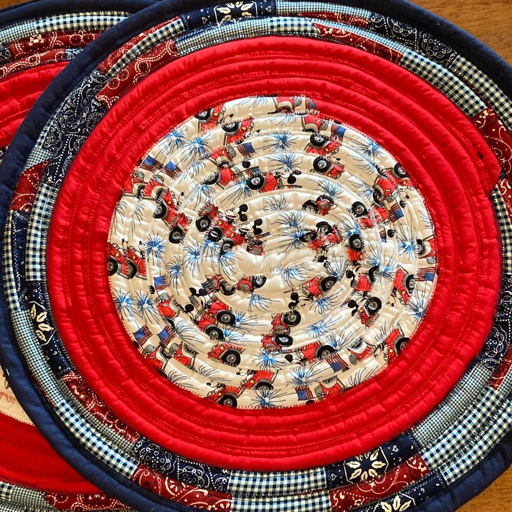 Handmade Jellyroll Mickey Mouse Quilted Patriotic Placemats - Set of 4
